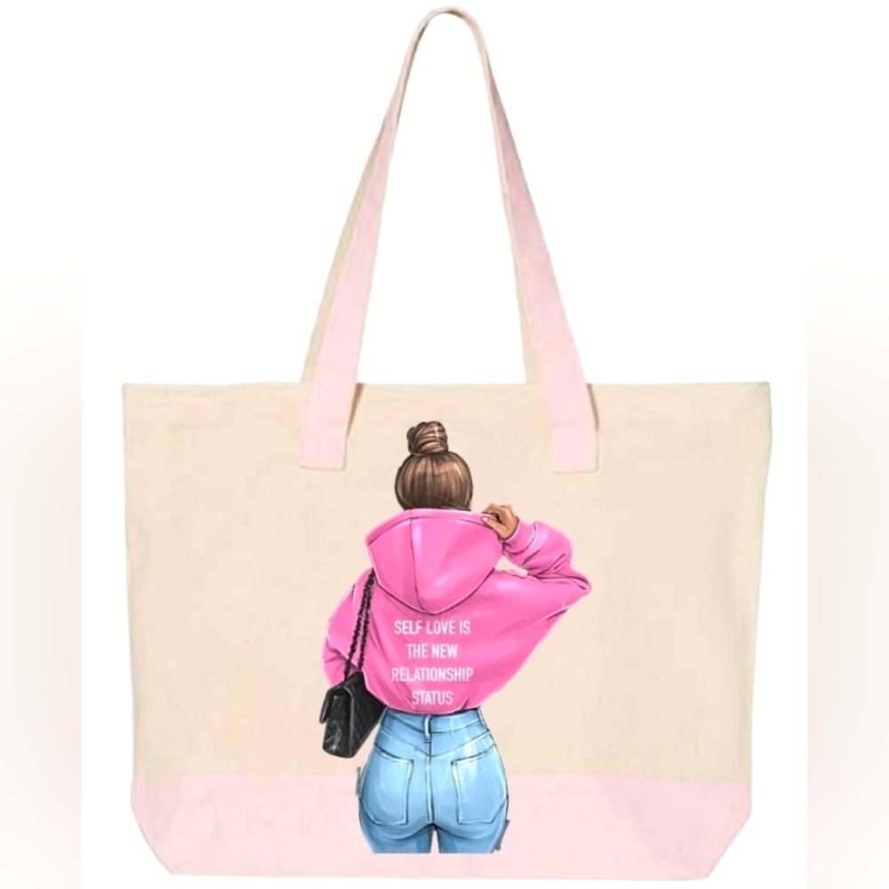 Self Love Tote - Self Love Is The New Relationship Status - Zippered Totes Bags